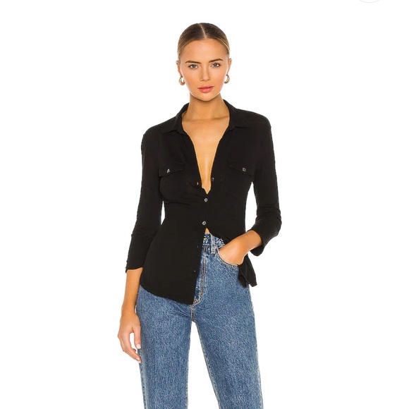 James Perse Slub Side Panel Button Front Shirt in Black Size 2 - Picture 14 of 14